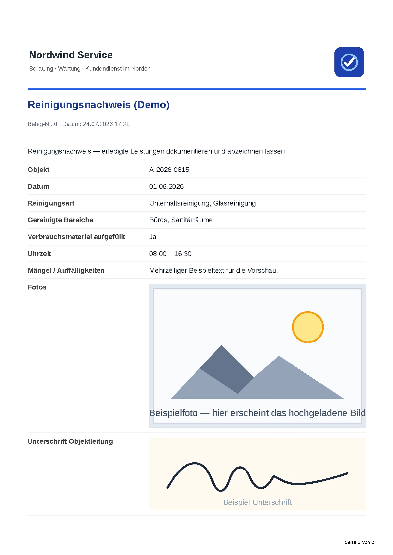 Das automatisch erzeugte PDF-Dokument.